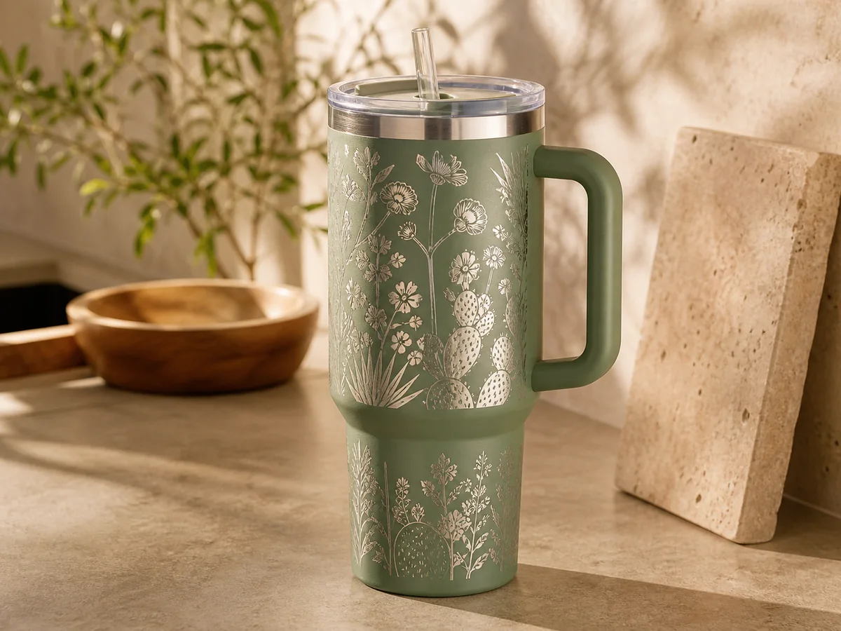 Wildflower Handled Tumbler finished-product example
